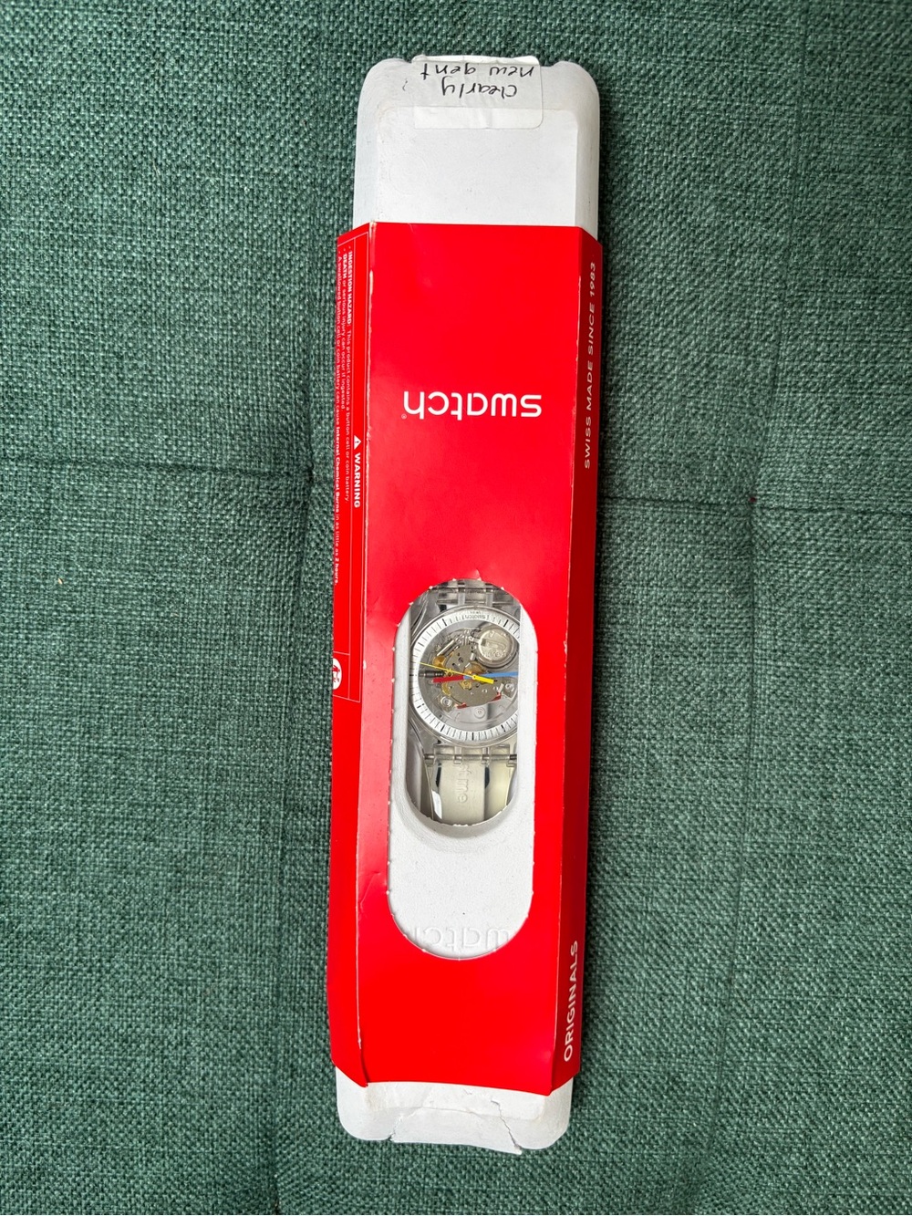 Swatch Watch with Clear Strap w/ Case